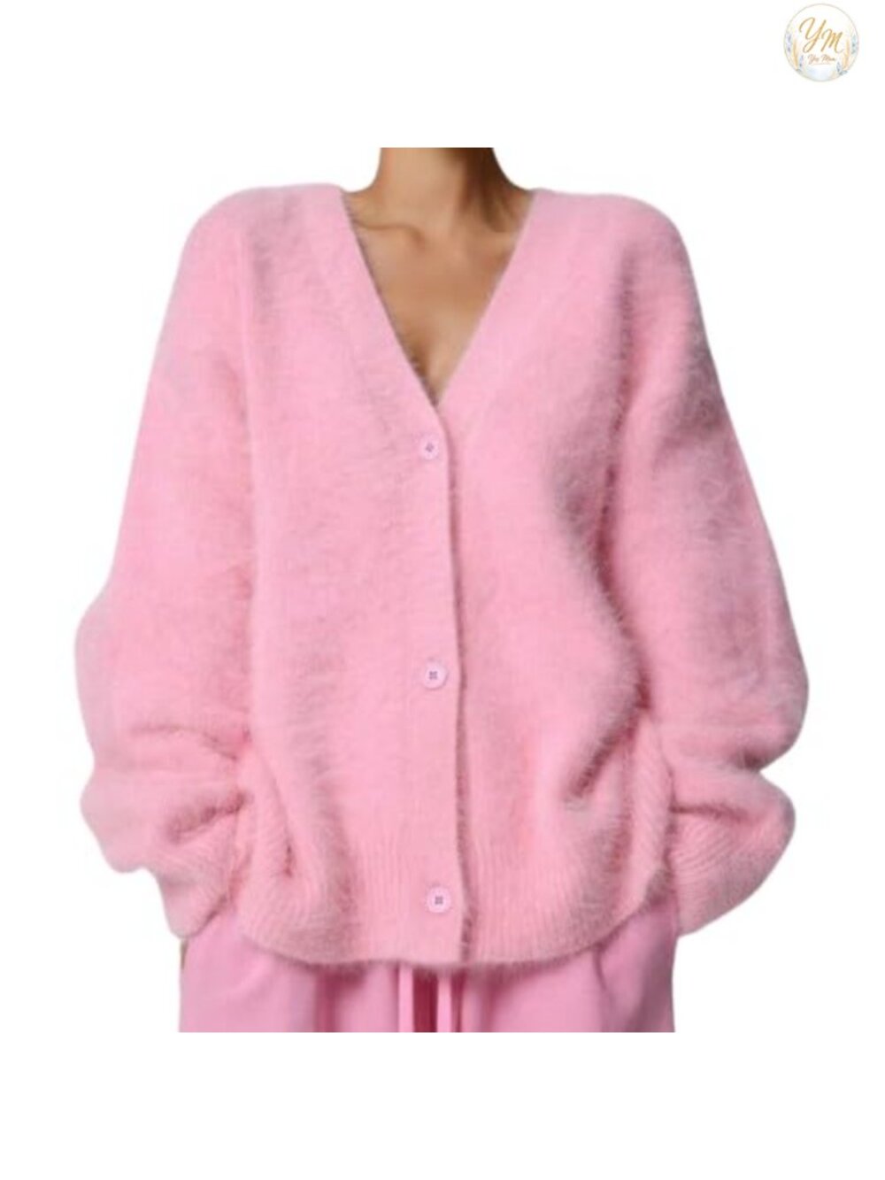Women's Fuzzy V-Neck Cardigan Mohair Button Down Oversized Knit Sweater